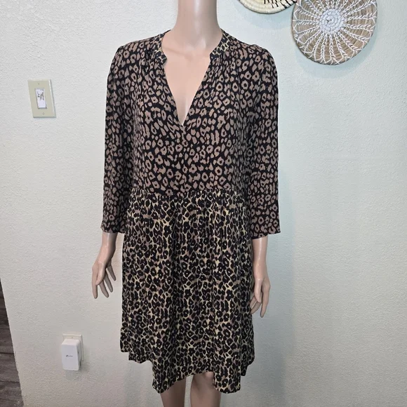 Maeve Anthropologie Juno Leopard Animal Print Dress Size Small Tunic Brown - Picture 13 of 16